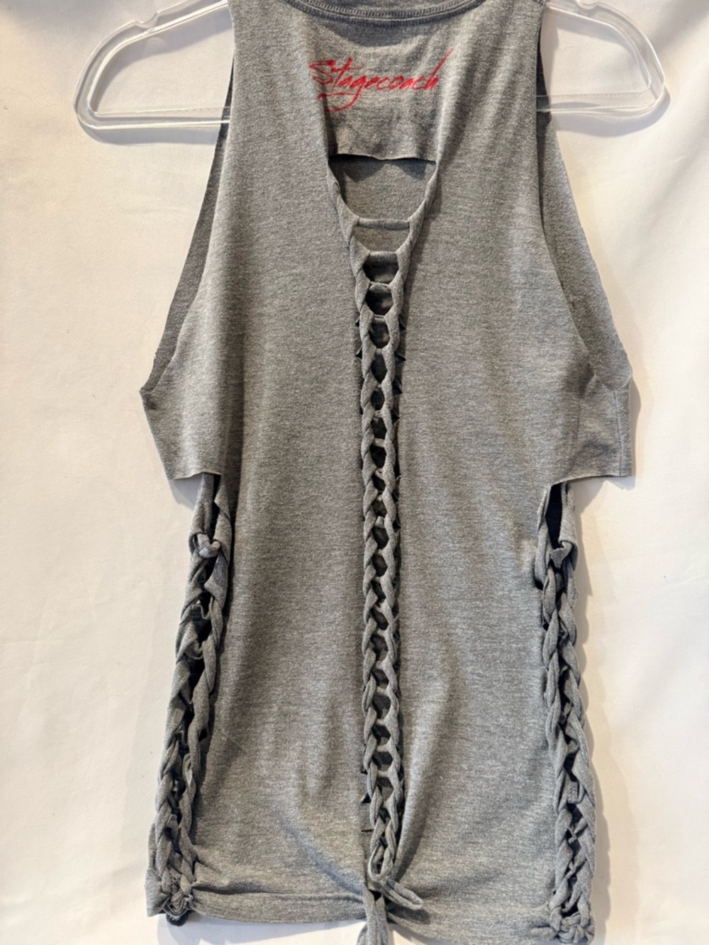 Grey 'Stagecoach' Cutup Sexy Soft Tee w/ Running Horses and peekaboo slits - Picture 6 of 6